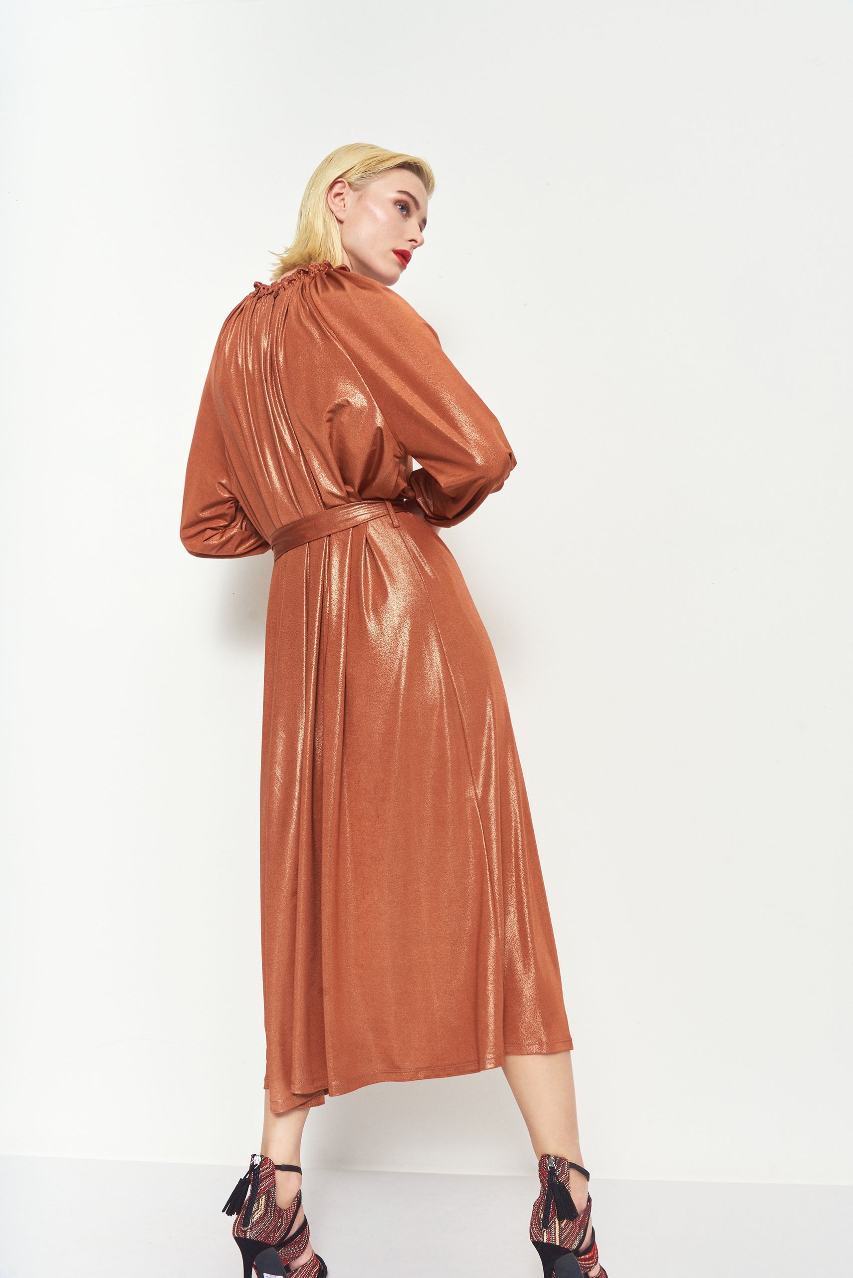 FORELIA lurex φόρεμα με ζώνη